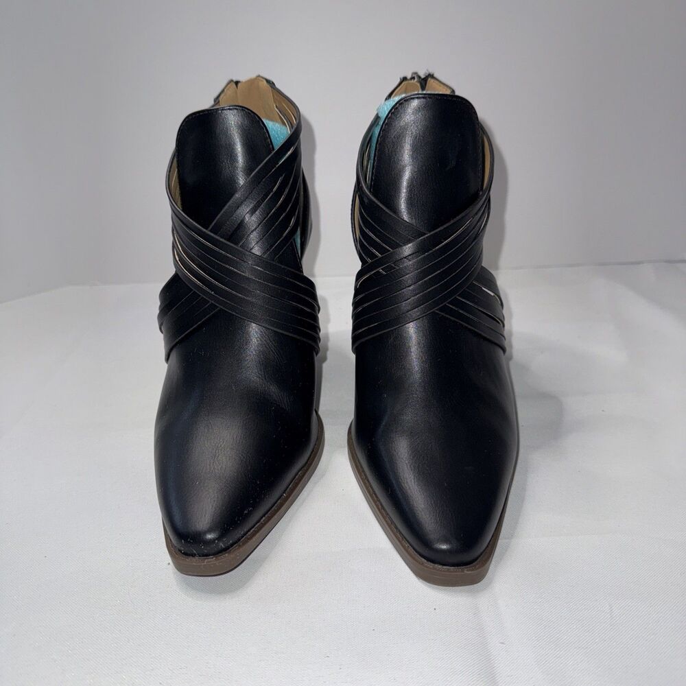 Qupid Black Strappy Ankle Boots Back Zipper Block Heel